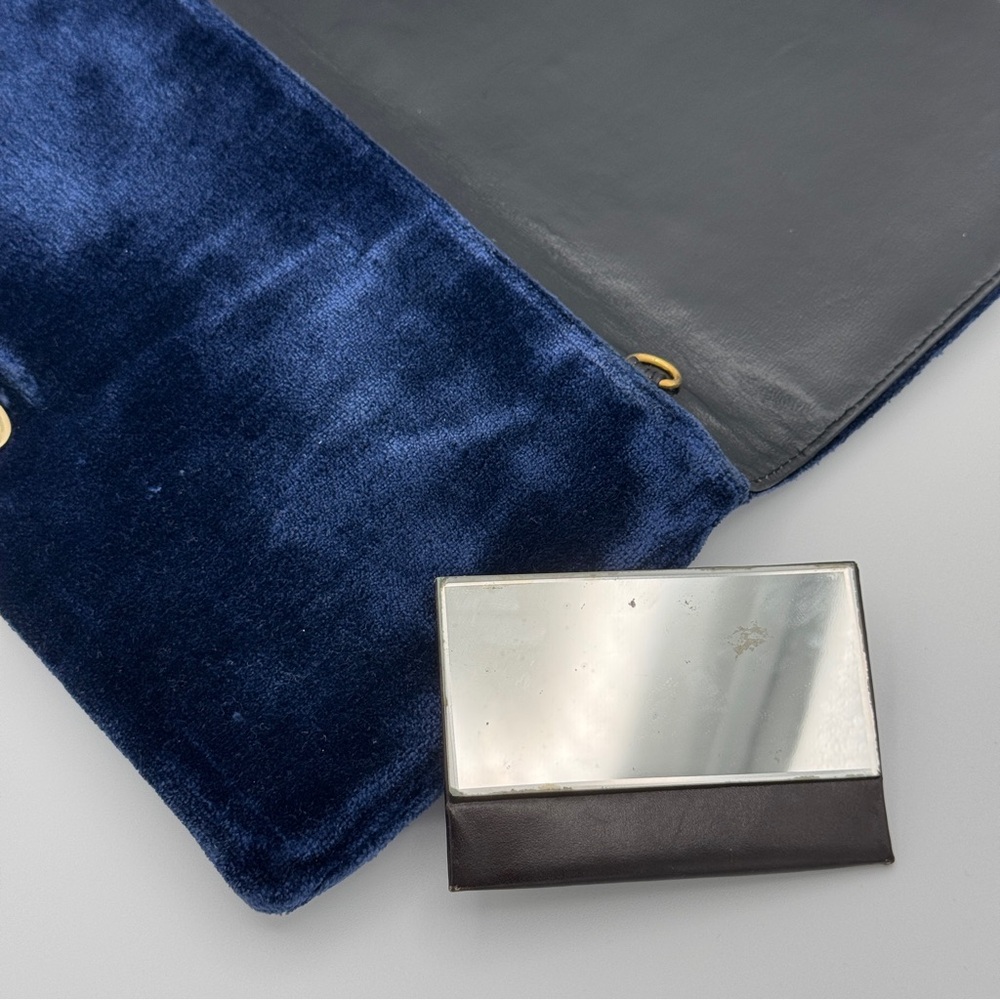 Vintage Roberta di Camerino Velvet Bag Clutch Italy Leather Lined + Mirror 11” - Picture 9 of 9